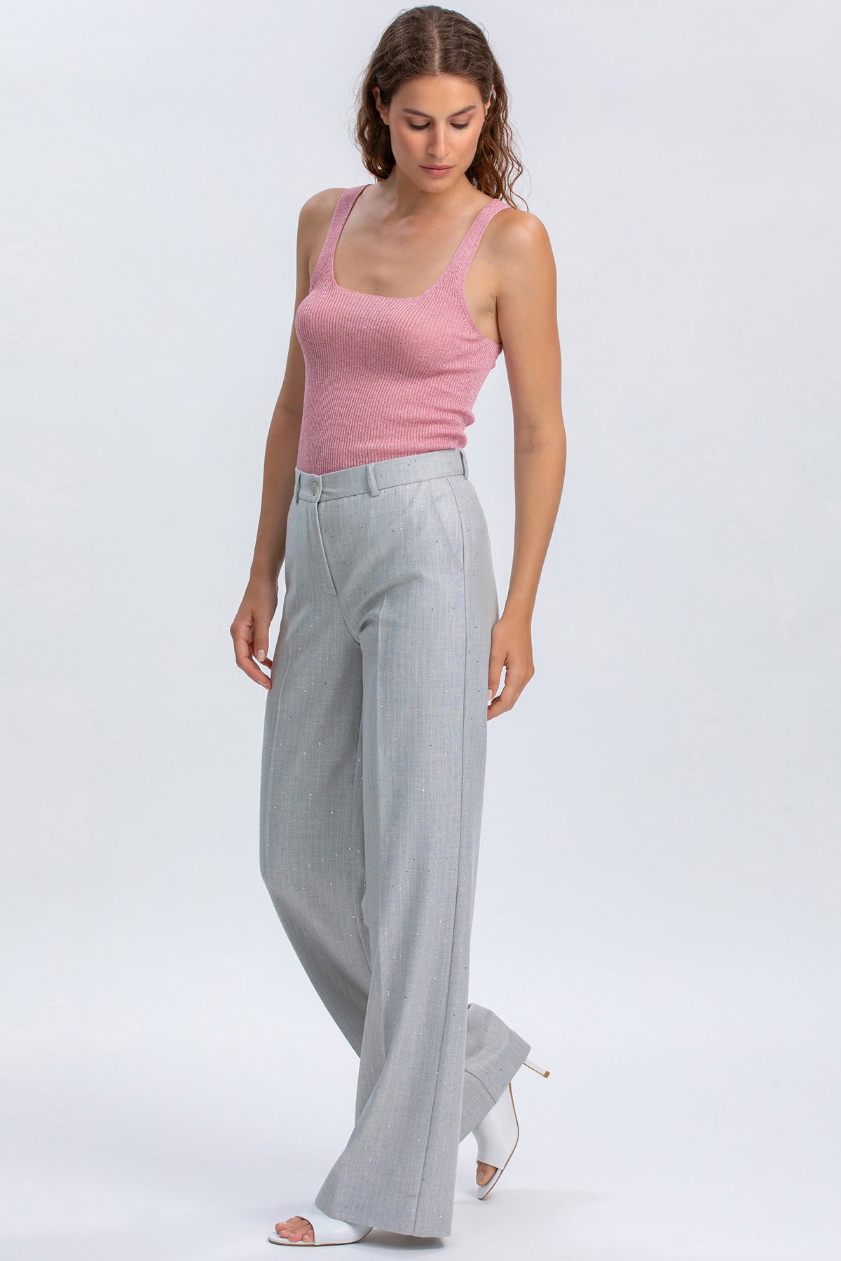 SANTORINI | Top Rosa Glitterato con Scollo Squadrato