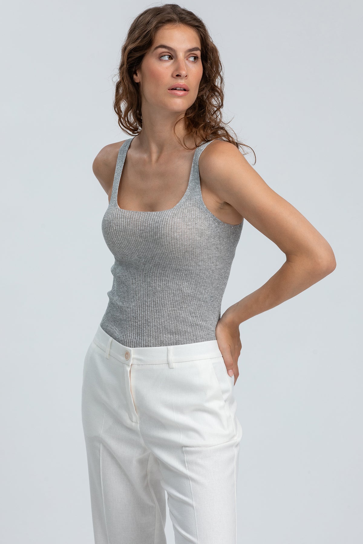 SANTORINI | Top Argento con Scollo Squadrato