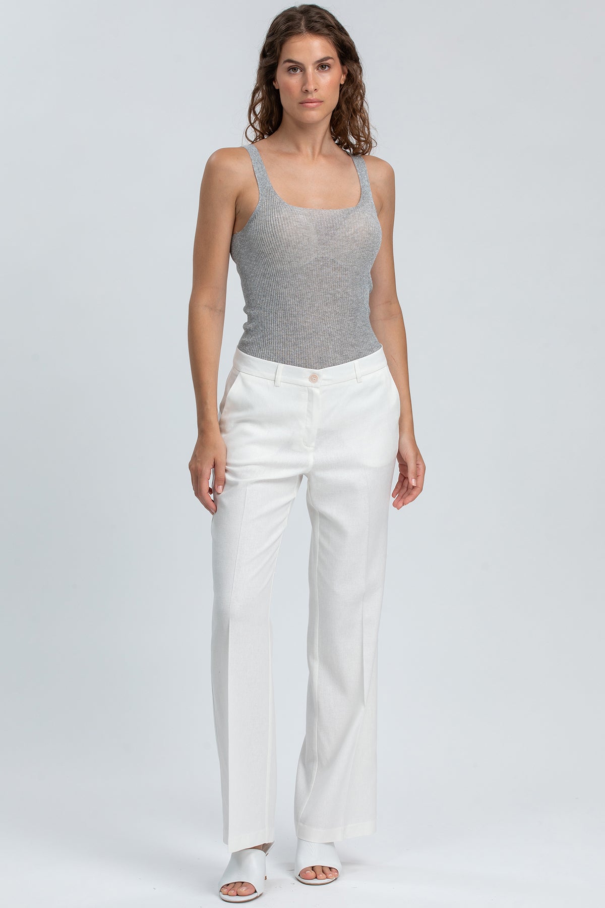 SANTORINI | Top Argento con Scollo Squadrato