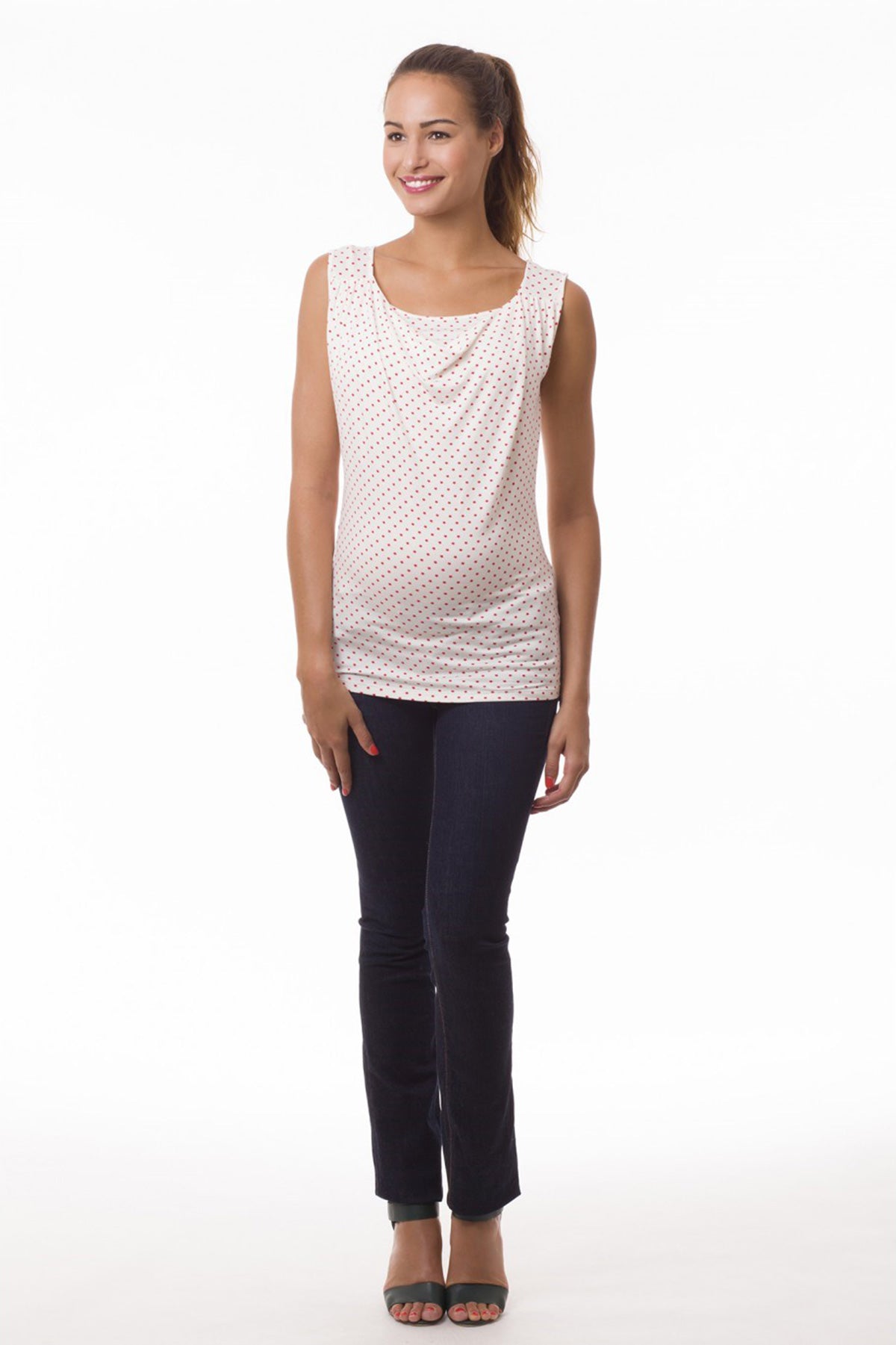 MARIE | Sleeveless Maternity and Nursing Top with Red Star Patterns