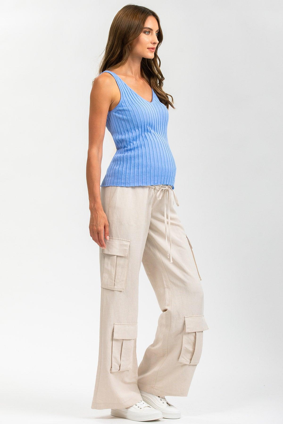 GEORGE | Pantaloni Premaman Stile Cargo in Lino Beige - Pietro Brunelli