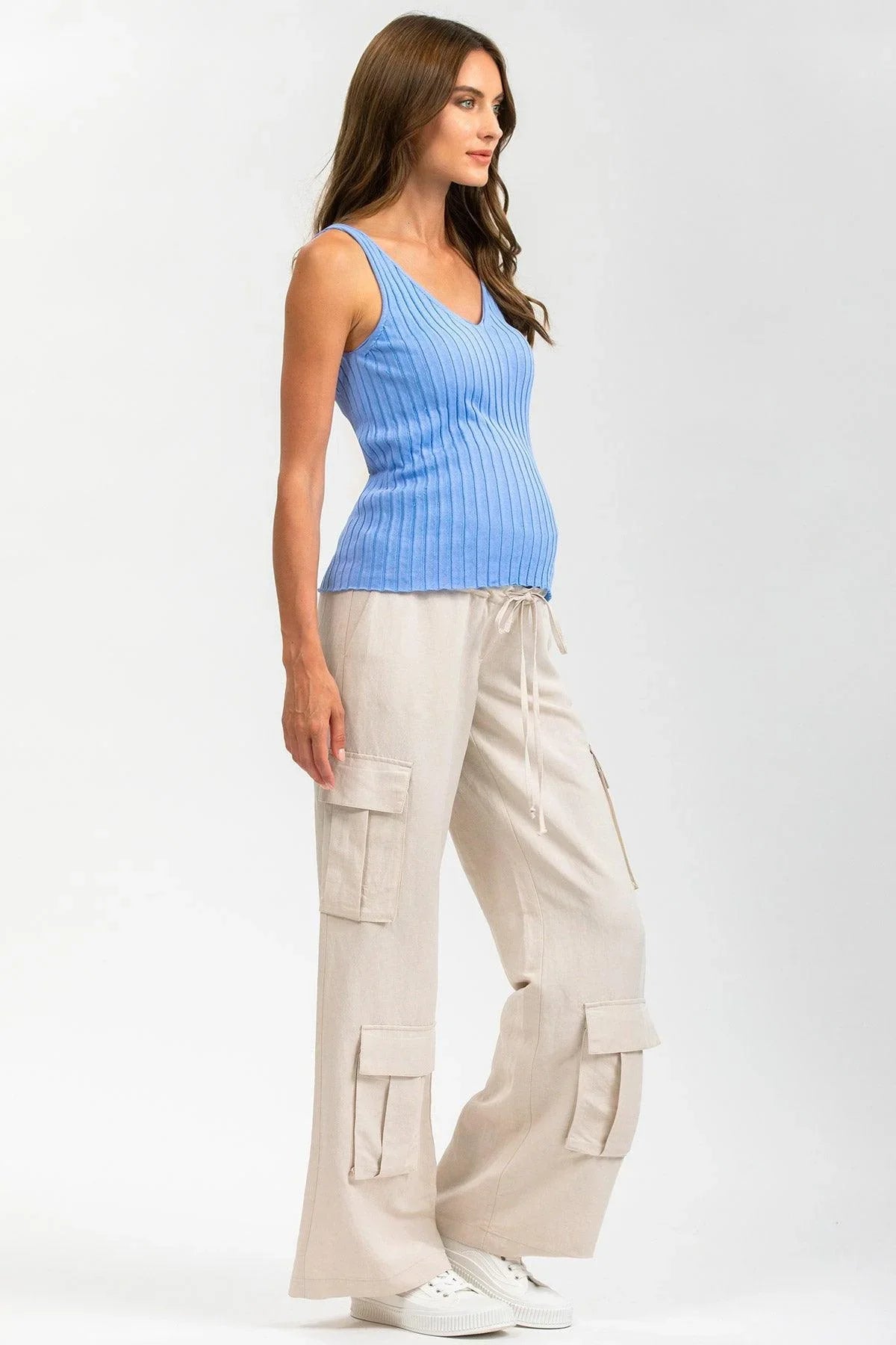 GEORGE | Pantaloni Premaman Stile Cargo in Lino Beige - Pietro Brunelli