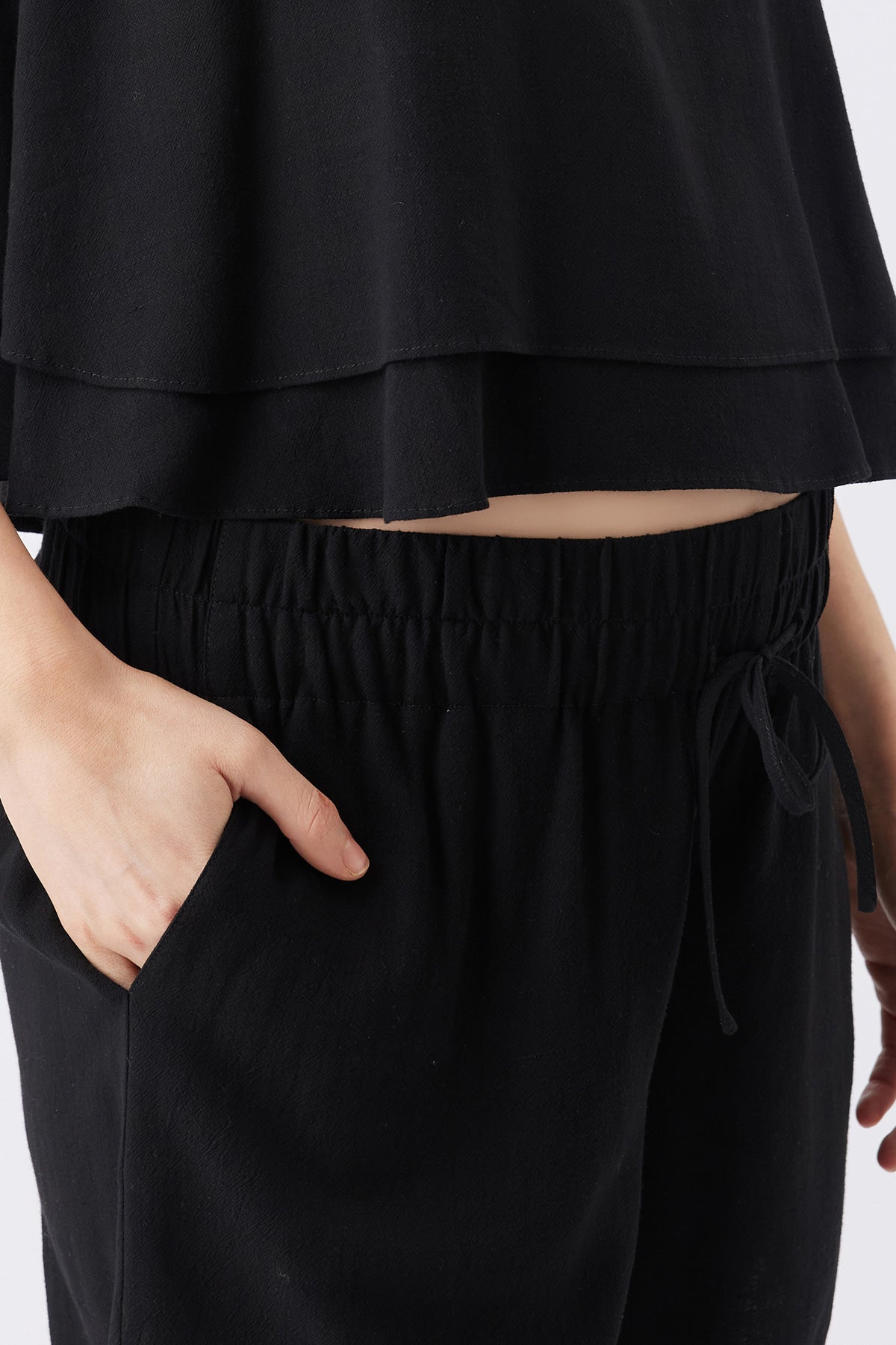 MARLOW | Pantaloni Premaman a Gamba Larga in Lino Nero