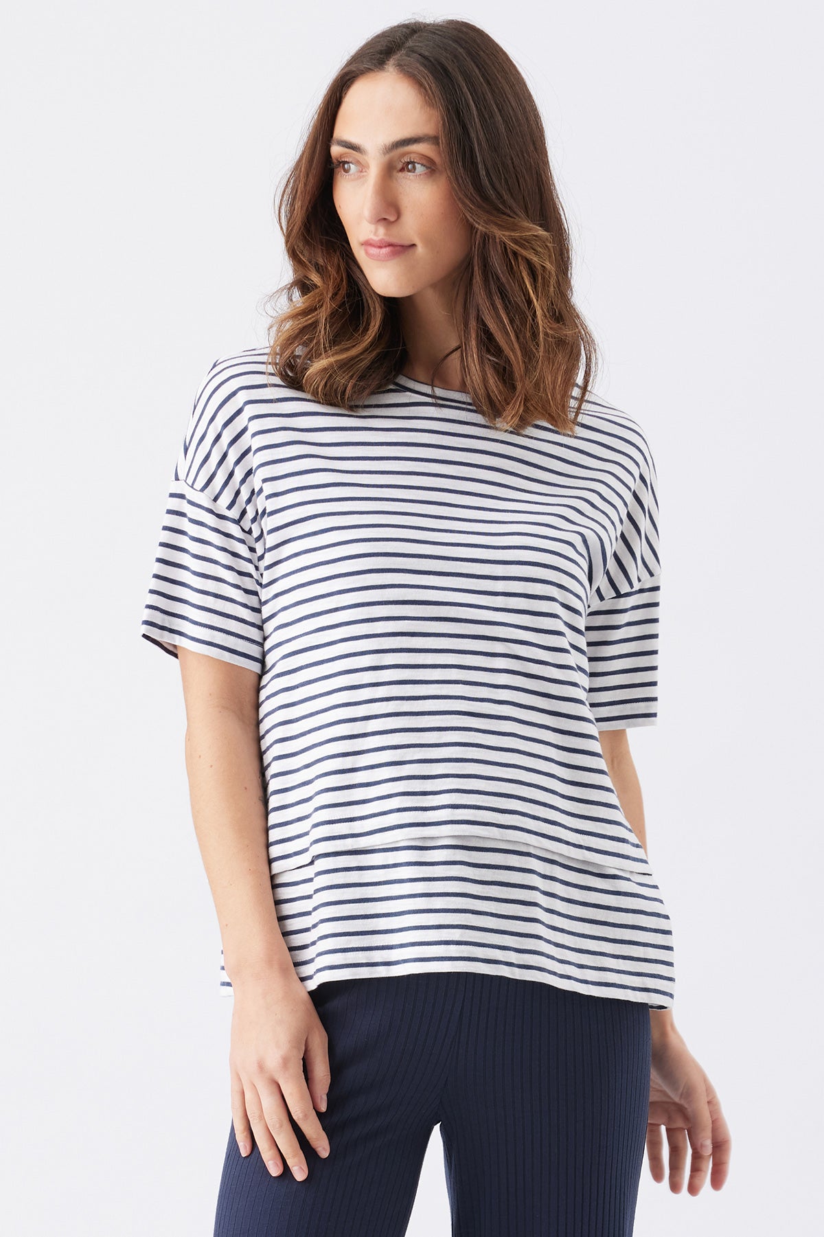 CLAUDETTE | Maglia Premaman e Allattamento a Righe Blu