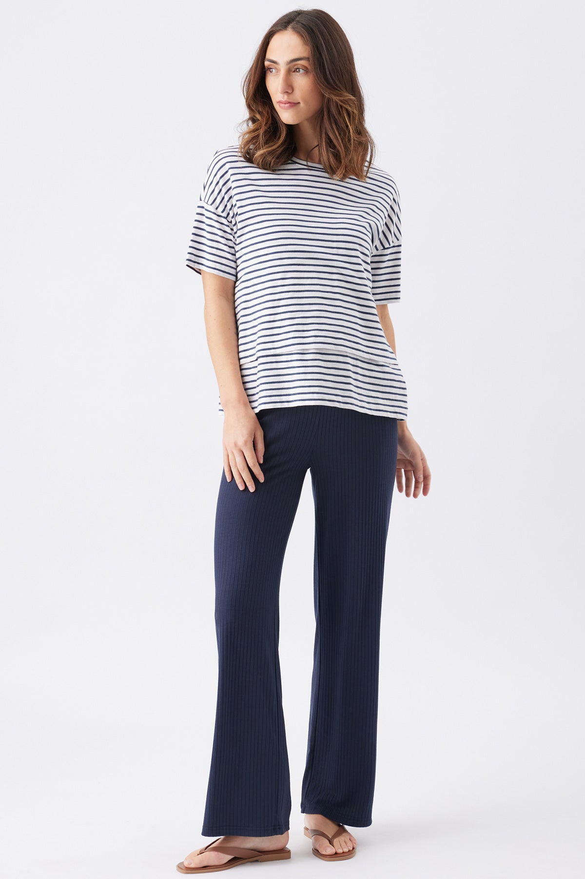 CLAUDETTE | Maglia Premaman e Allattamento a Righe Blu