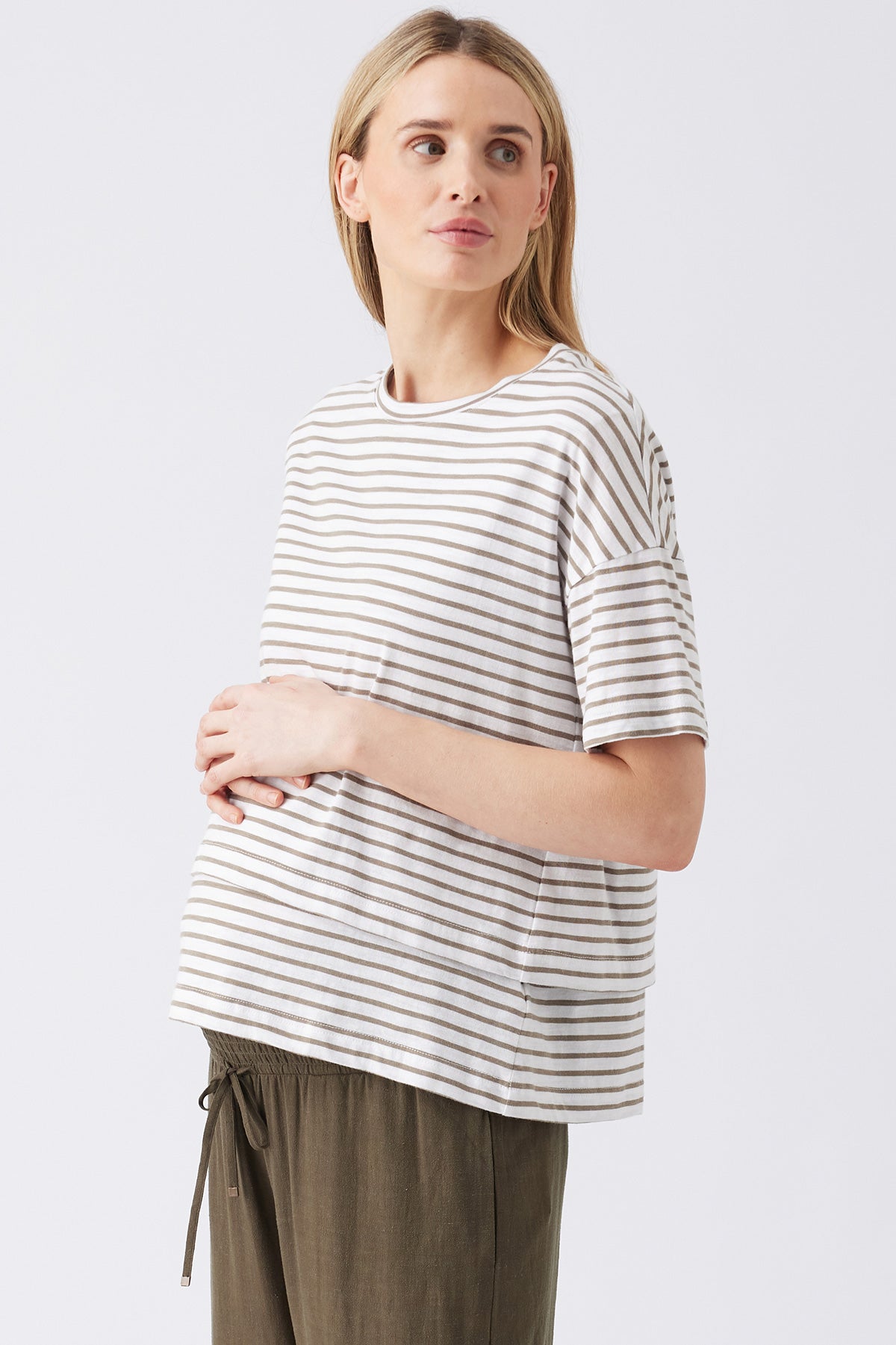 CLAUDETTE | Maglia Premaman e Allattamento a Righe Verde