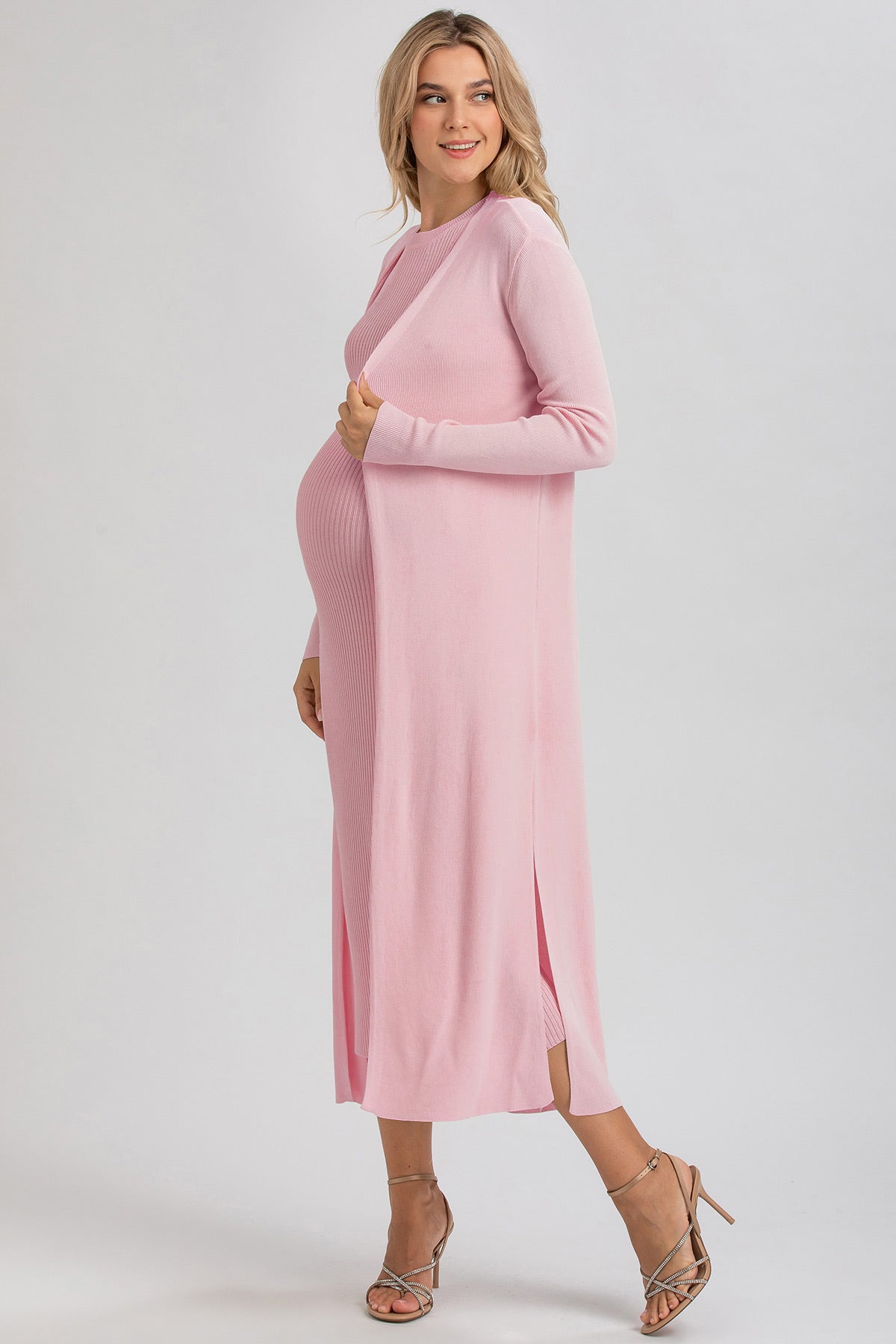 TULIP | Cardigan Premaman Rosa con Spacchi Laterali