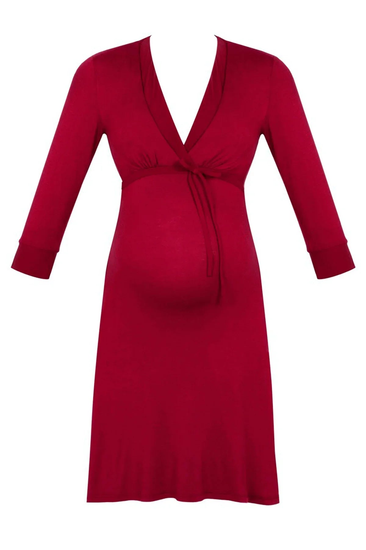Chemise da notte premaman bordeaux a maniche lunghe, scollo a V e taglio sotto il seno