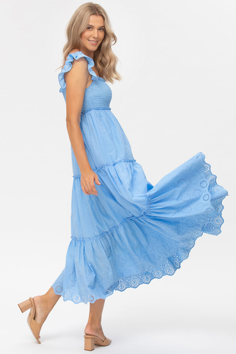 CHLOÉ | Long Blue Maternity Dress in Cotton