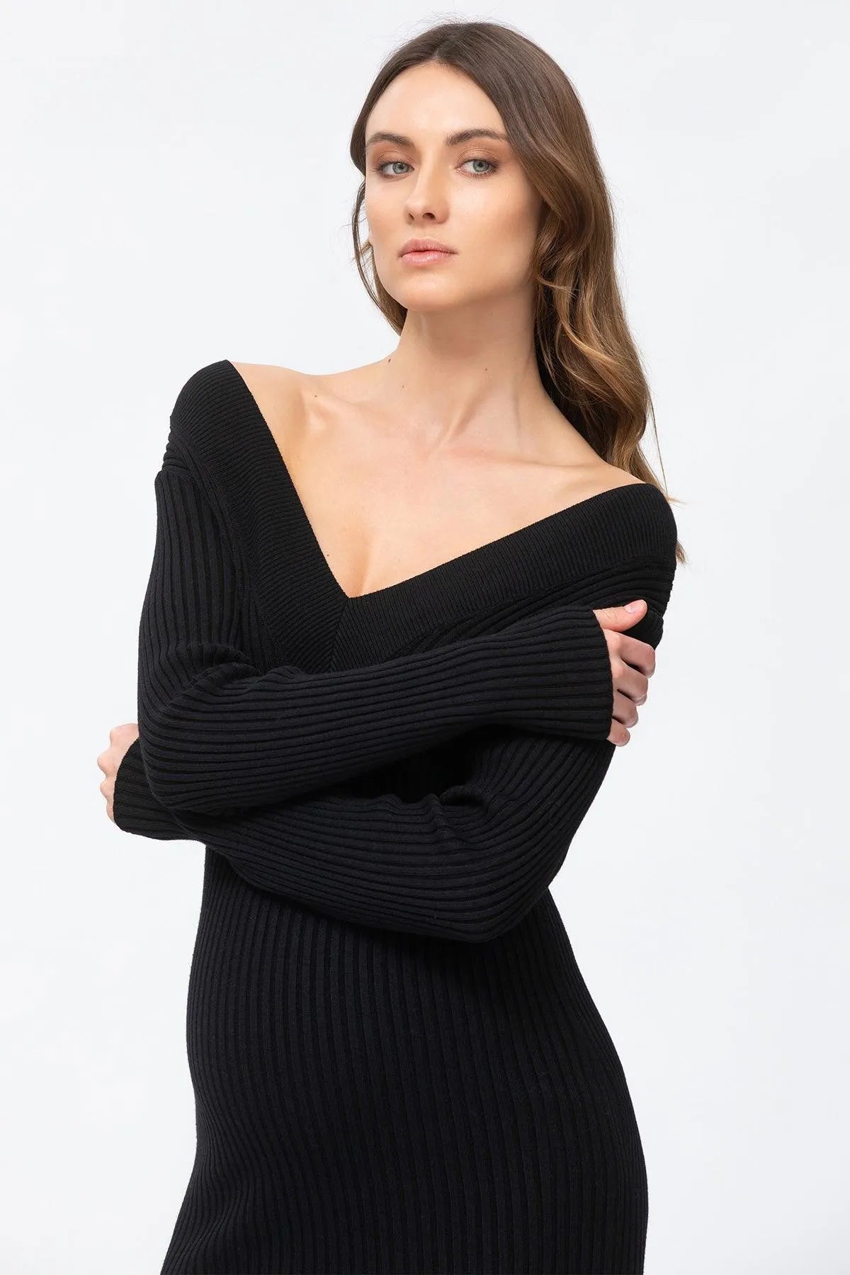 CARA | Abito Premaman Aderente Nero con Scollo a V - Pietro Brunelli