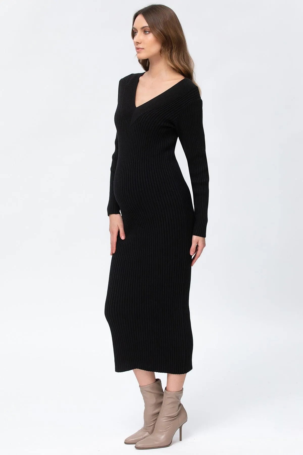 CARA | Abito Premaman Aderente Nero con Scollo a V - Pietro Brunelli