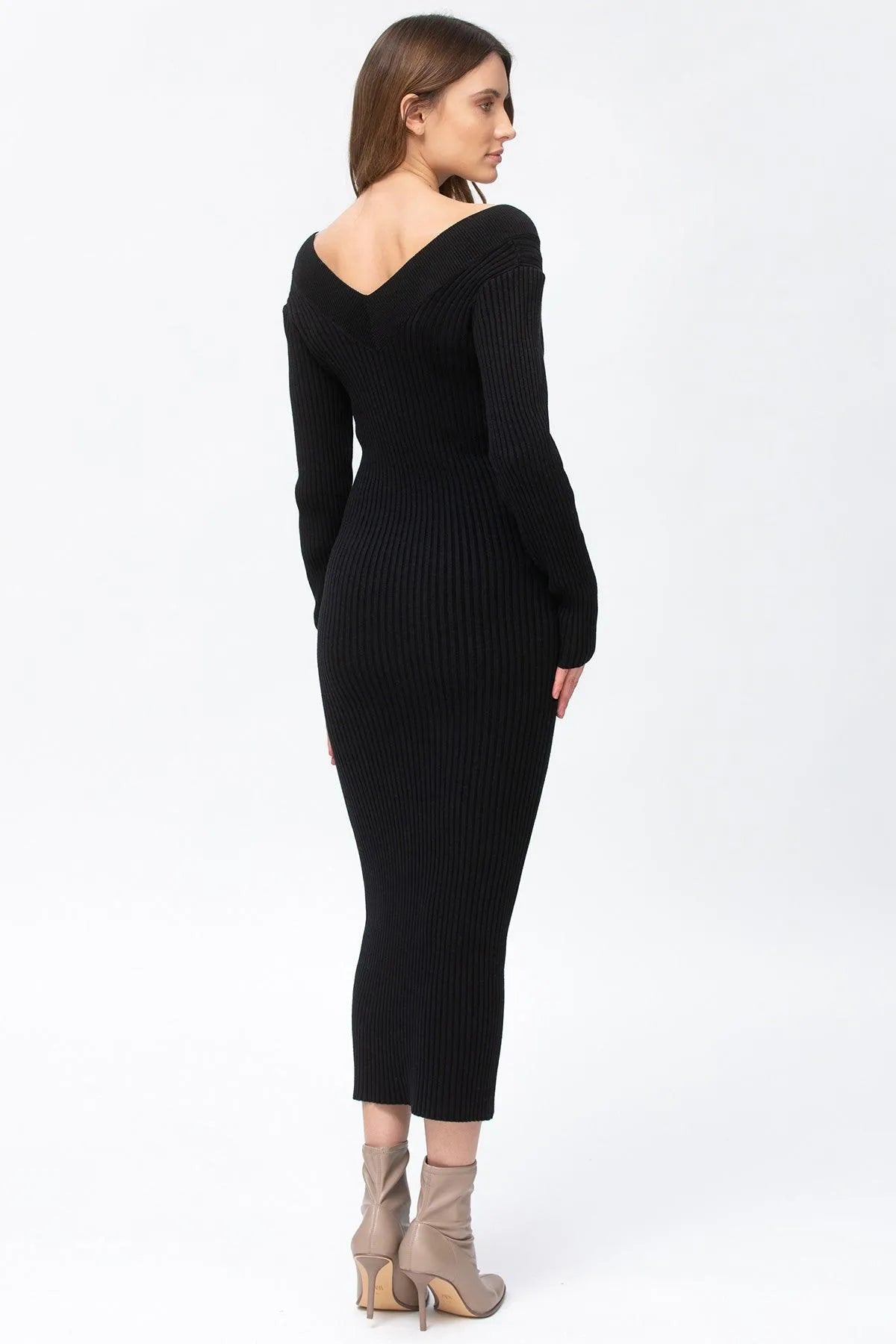 CARA | Abito Premaman Aderente Nero con Scollo a V - Pietro Brunelli