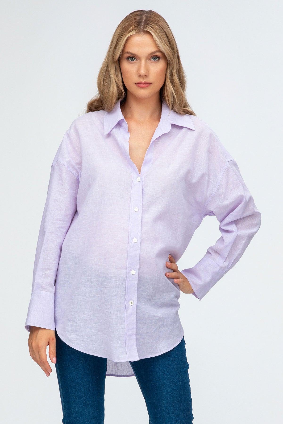 SOPHIA | Camicia Premaman Oversize in Lino Lilla