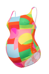 POP | Maternity Swimsuit with Pink Geometric Pattern