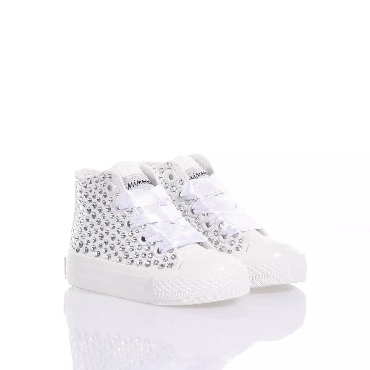 Sneakers bianche neonata con strass, accessorio abbigliamento premaman elegante