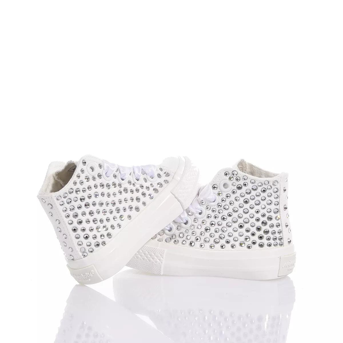 Sneakers bianche donna con strass, perfette per abbigliamento premaman casual elegante