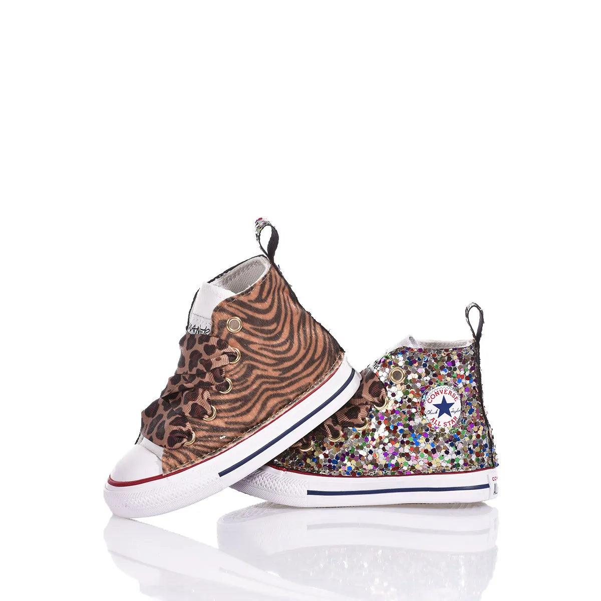 Scarpe sneakers bambina fantasia animalier e glitter per look premaman alla moda