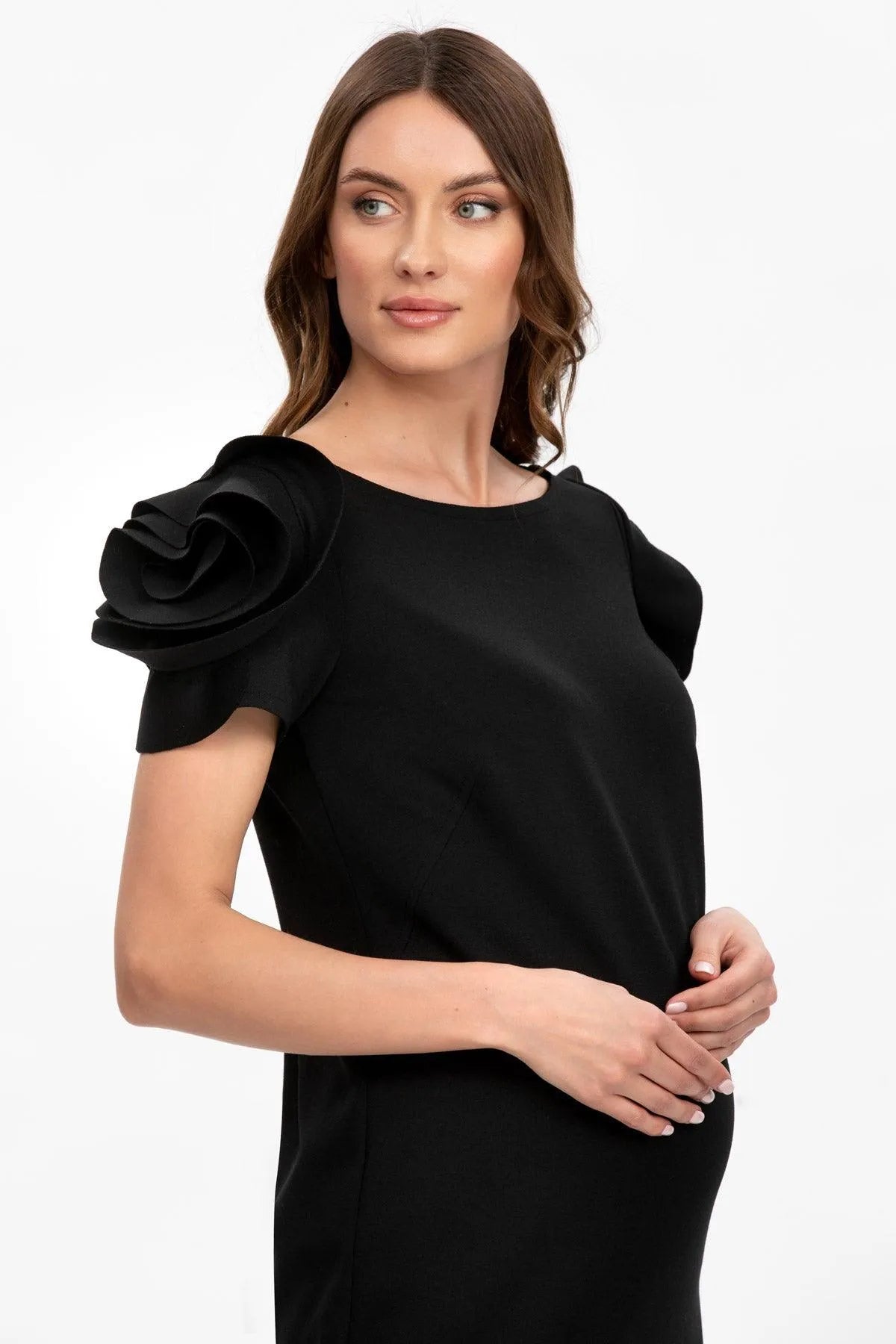 Bellivalini Abito Premaman In Pizzo Con Manica Lunga, Modello BLV50-111, Elegante Con Cintura In Raso, Per Matrimonio E Cerimonie - 4