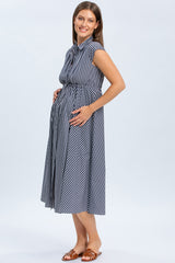 CELESTE | Abito Premaman in Cotone Blu Scuro con Righe Bianche