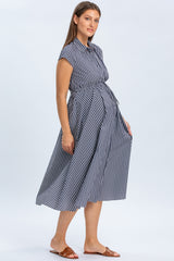 CELESTE | Abito Premaman in Cotone Blu Scuro con Righe Bianche