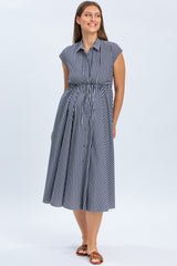 CELESTE | Abito Premaman in Cotone Blu Scuro con Righe Bianche