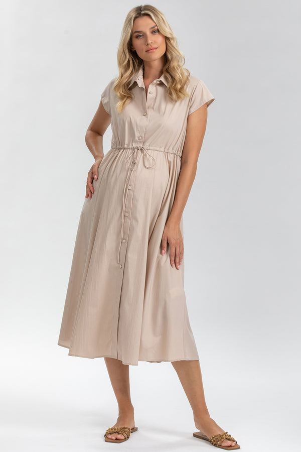 CELESTE | Beige Maternity Dress in Cotton
