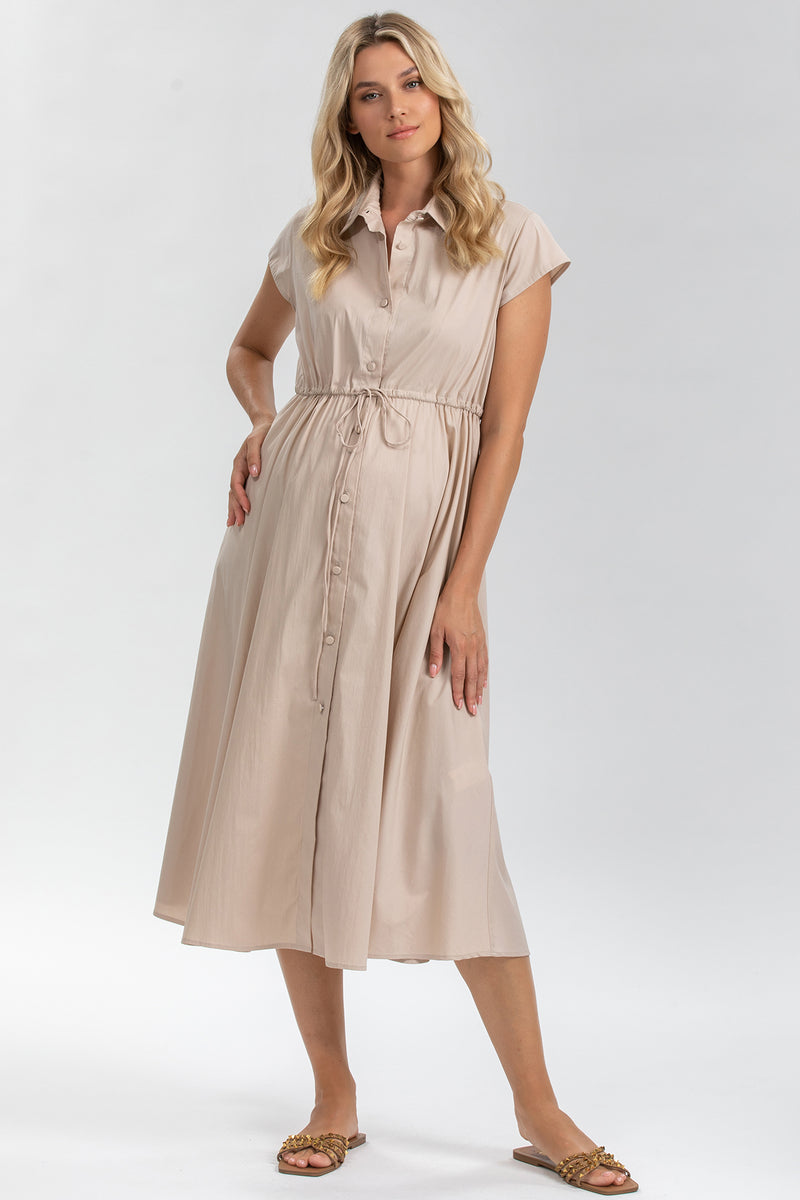 CELESTE | Beige Maternity Dress in Cotton