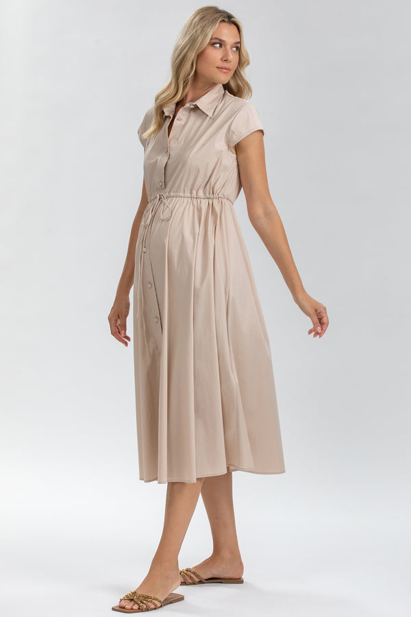 CELESTE | Beige Maternity Dress in Cotton