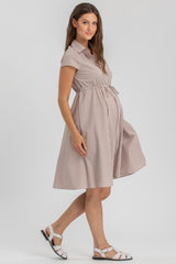 VIOLA | Abito Premaman in Cotone a Righe Beige