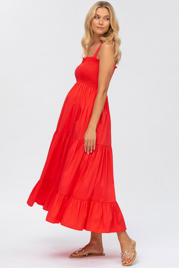 HOLLY | Red Maxi Maternity Dress in Poplin