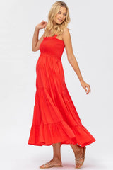 HOLLY | Red Maxi Maternity Dress in Poplin