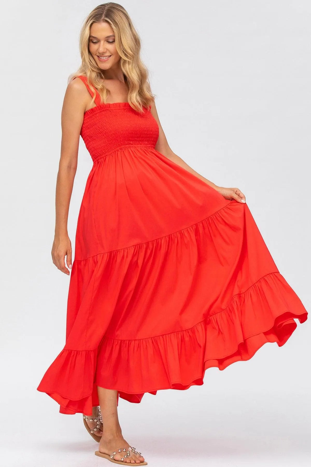 HOLLY | Abito Premaman Lungo in Cotone Rosso - Pietro Brunelli