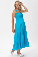 HOLLY | Blue Maxi Maternity Dress in Poplin