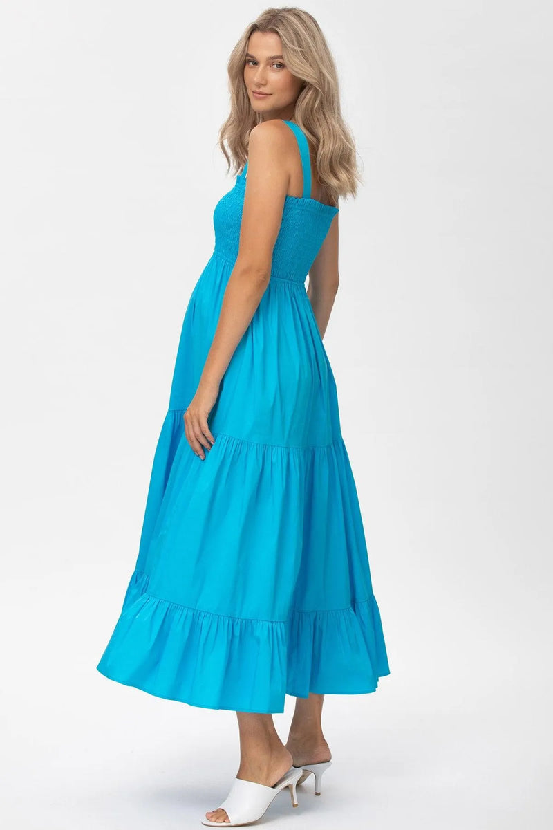 HOLLY | Blue Maxi Maternity Dress in Poplin