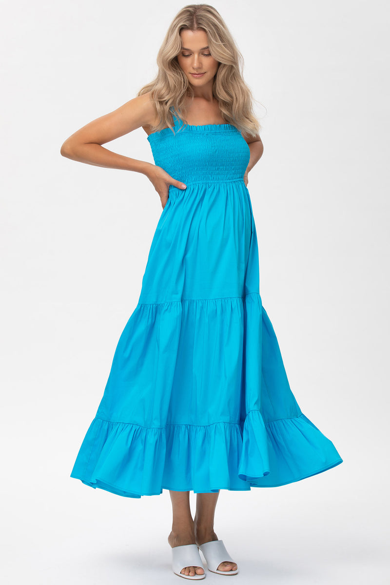 HOLLY | Blue Maxi Maternity Dress in Poplin