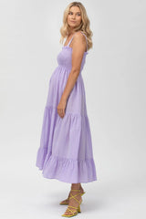 HOLLY | Maxi Maternity Dress in Purple Seersucker Cotton