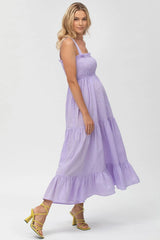 HOLLY | Maxi Maternity Dress in Purple Seersucker Cotton