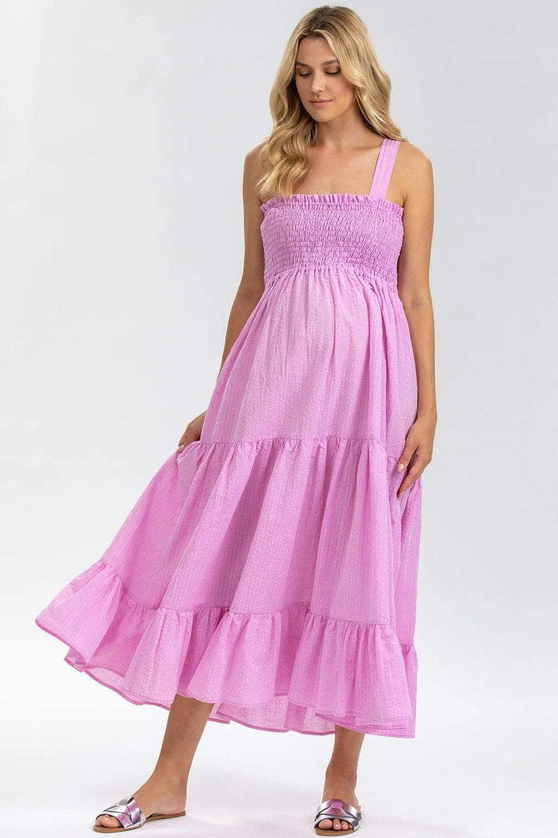 HOLLY | Abito Premaman Lungo in Cotone Goffrato Color Rosa - Pietro Brunelli