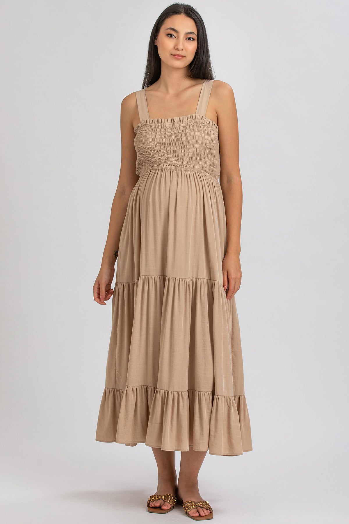 HOLLY | Abito Premaman Lungo in Viscosa Beige