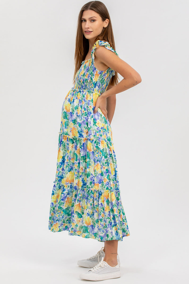 CHLOÉ Q78A | Long Maternity Dress with Floral Prints