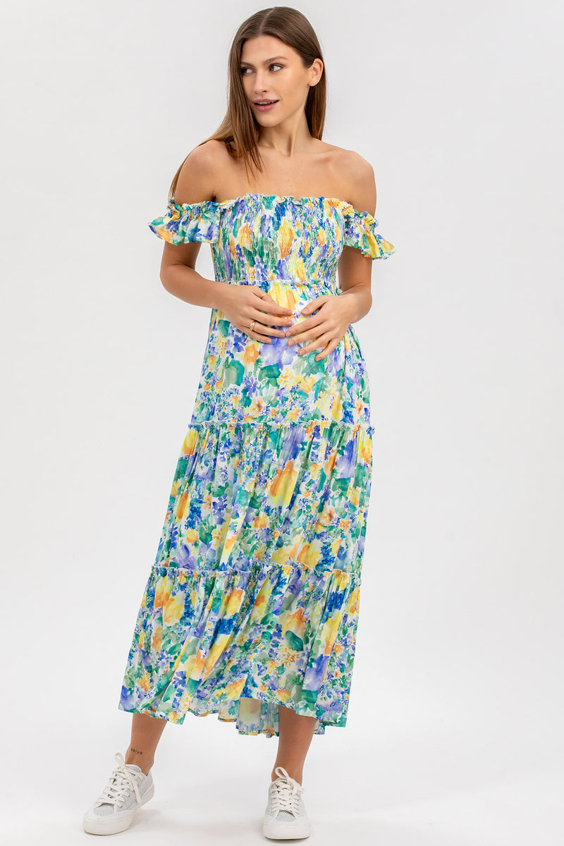 CHLOÉ Q78A | Long Maternity Dress with Floral Prints
