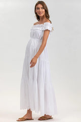 CHARLOTTE | White Maxi Maternity Dress in Sangallo Lace