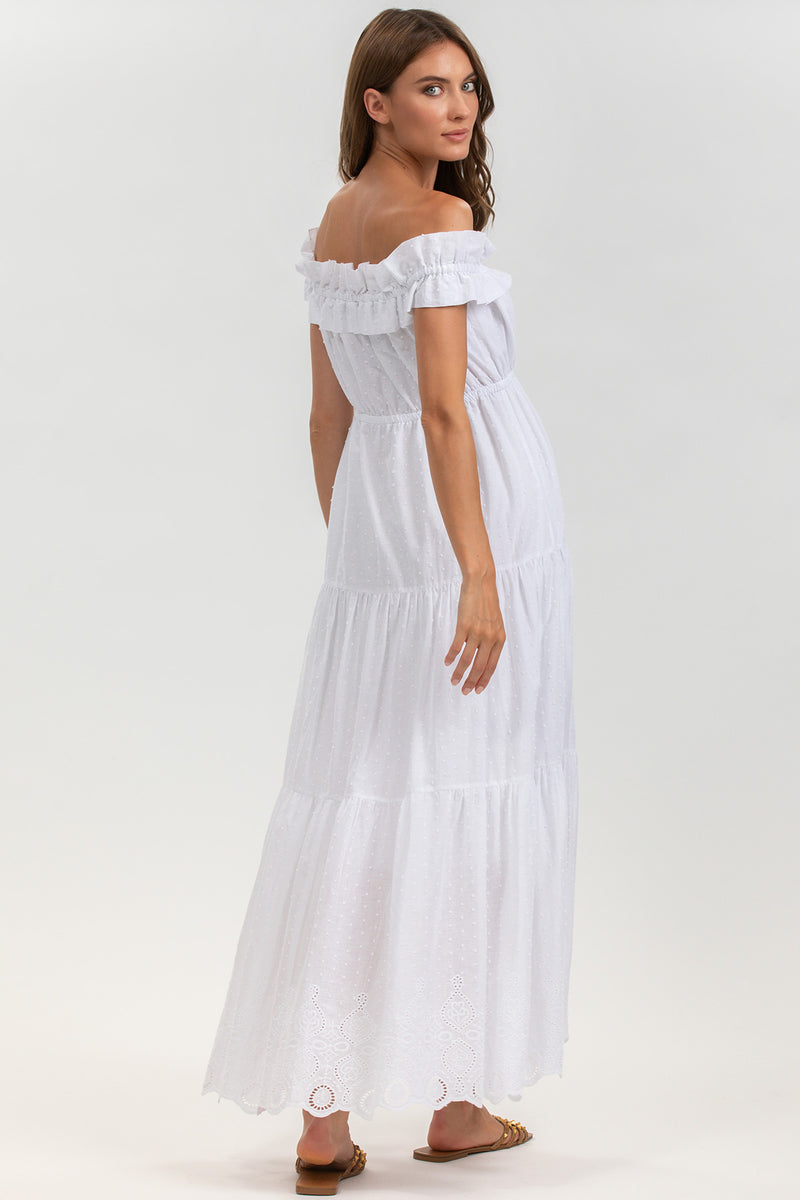 CHARLOTTE | White Maxi Maternity Dress in Sangallo Lace