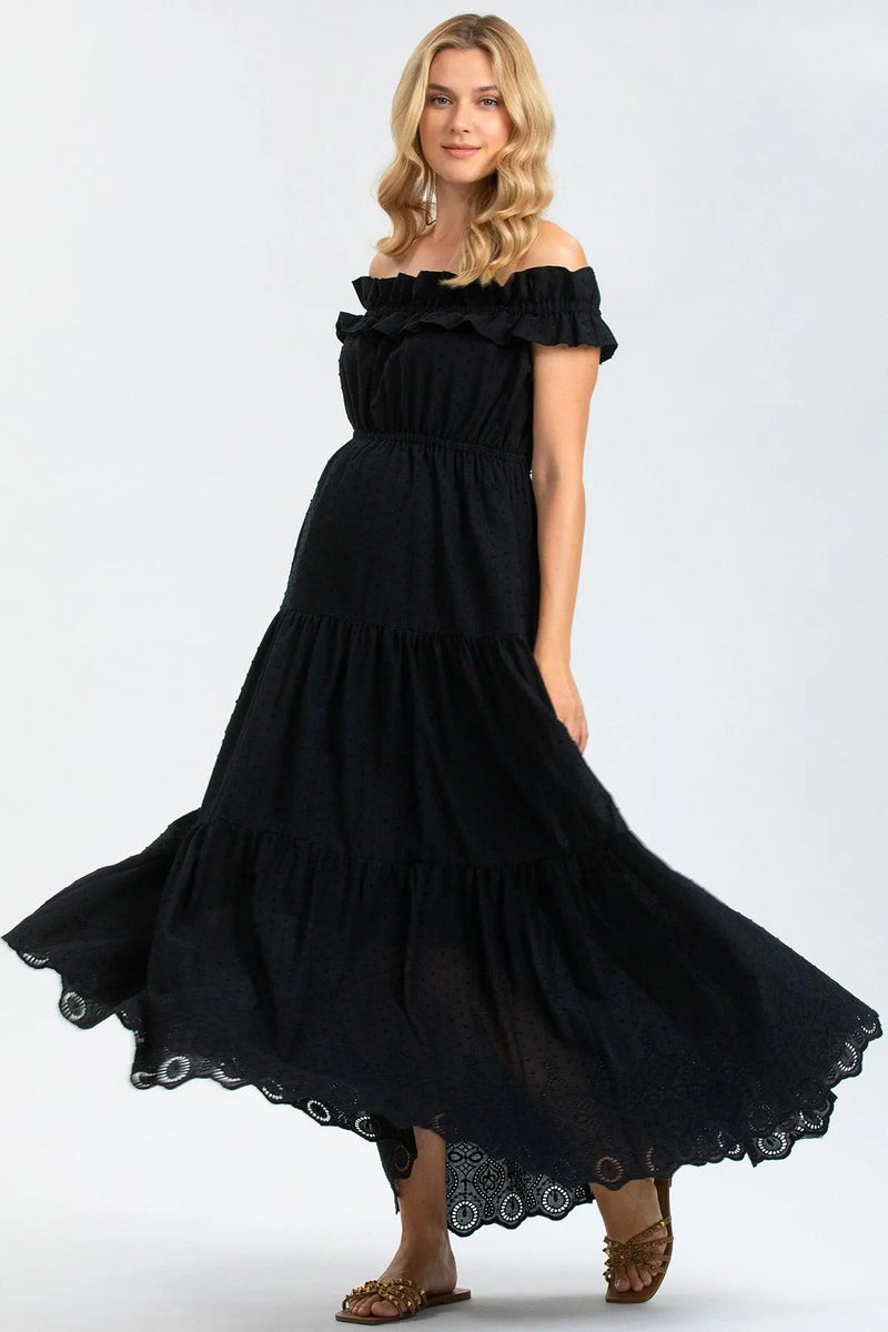 Abito Sangallo Nero Lungo Vestito Lungo In Pizzo Sangallo