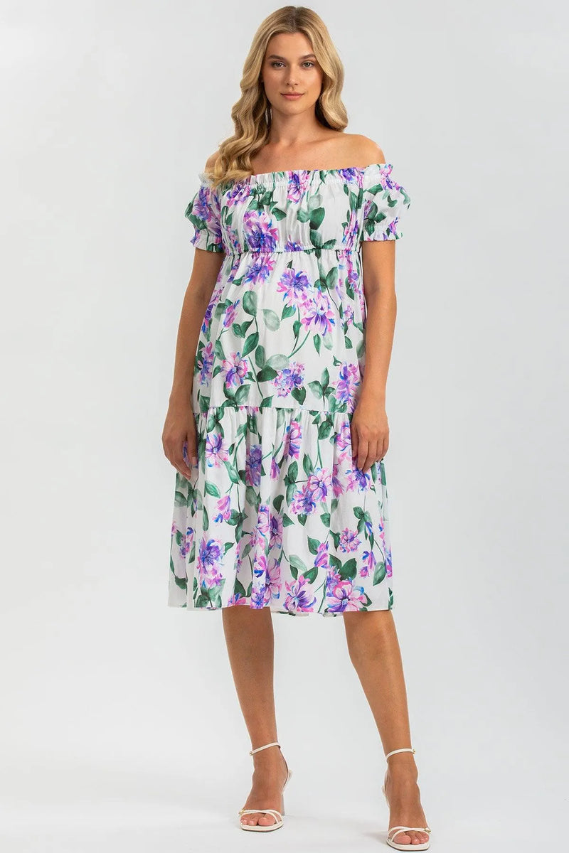 LOLA Q169 | Printed Off-The-Shoulder Maternity Dress 