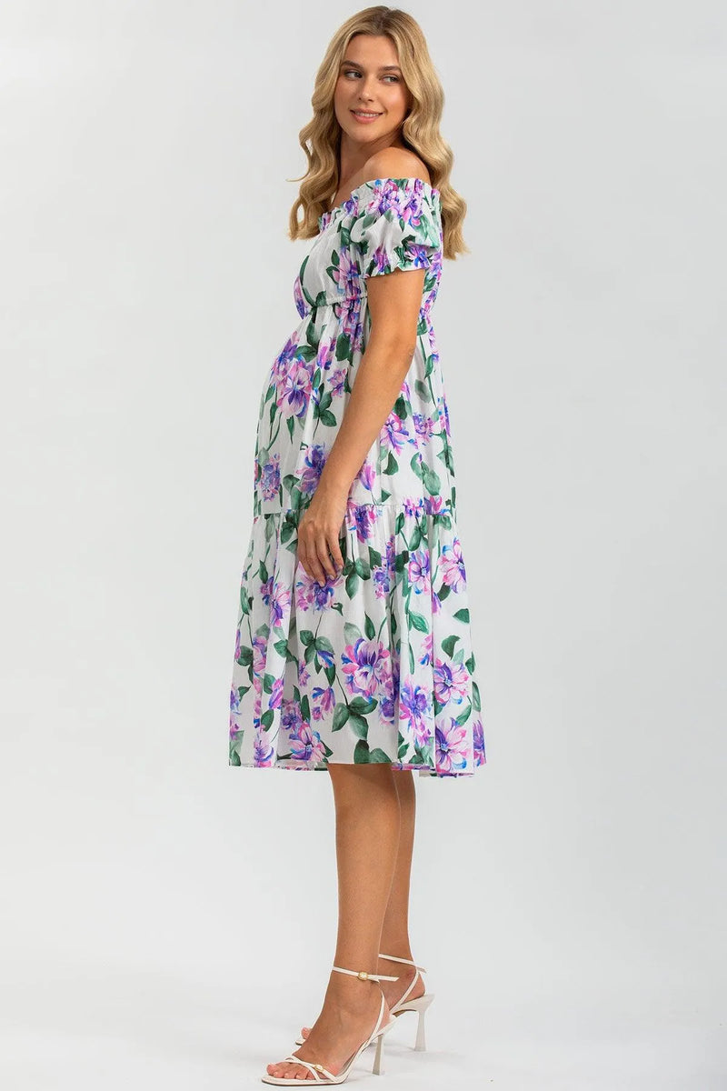 LOLA Q169 | Printed Off-The-Shoulder Maternity Dress 