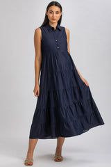 CLARA J300 | Maxi Premaman Abito Smanicato Colore Blu Denim