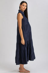 CLARA | Maxi Premaman Abito Smanicato Colore Blu Denim