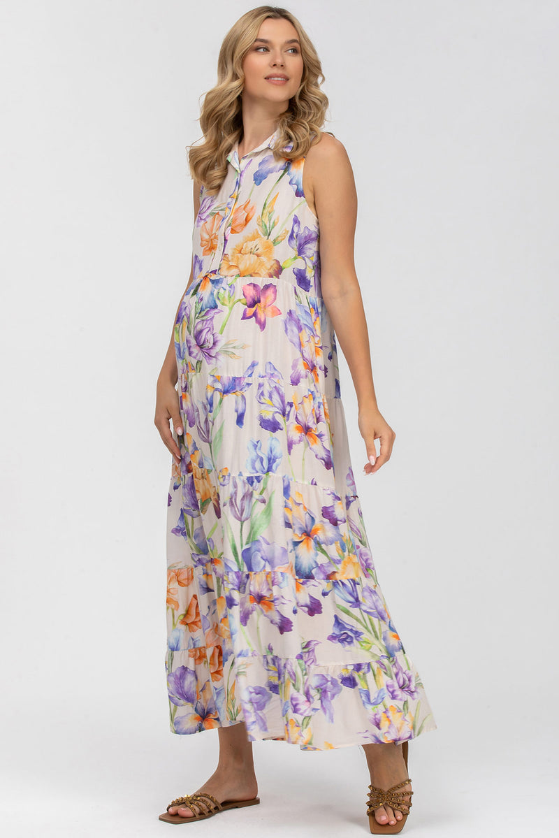 CLARA QA30 | Sleeveless Printed Maxi Maternity Dress