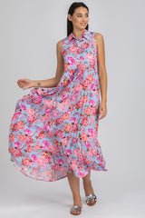 CLARA QB38 | Maxi Abito Smanicato con Stampa